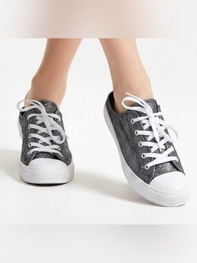 SALE Converse shimmery Black Canvas Mule Slip Sneakers with White Laces